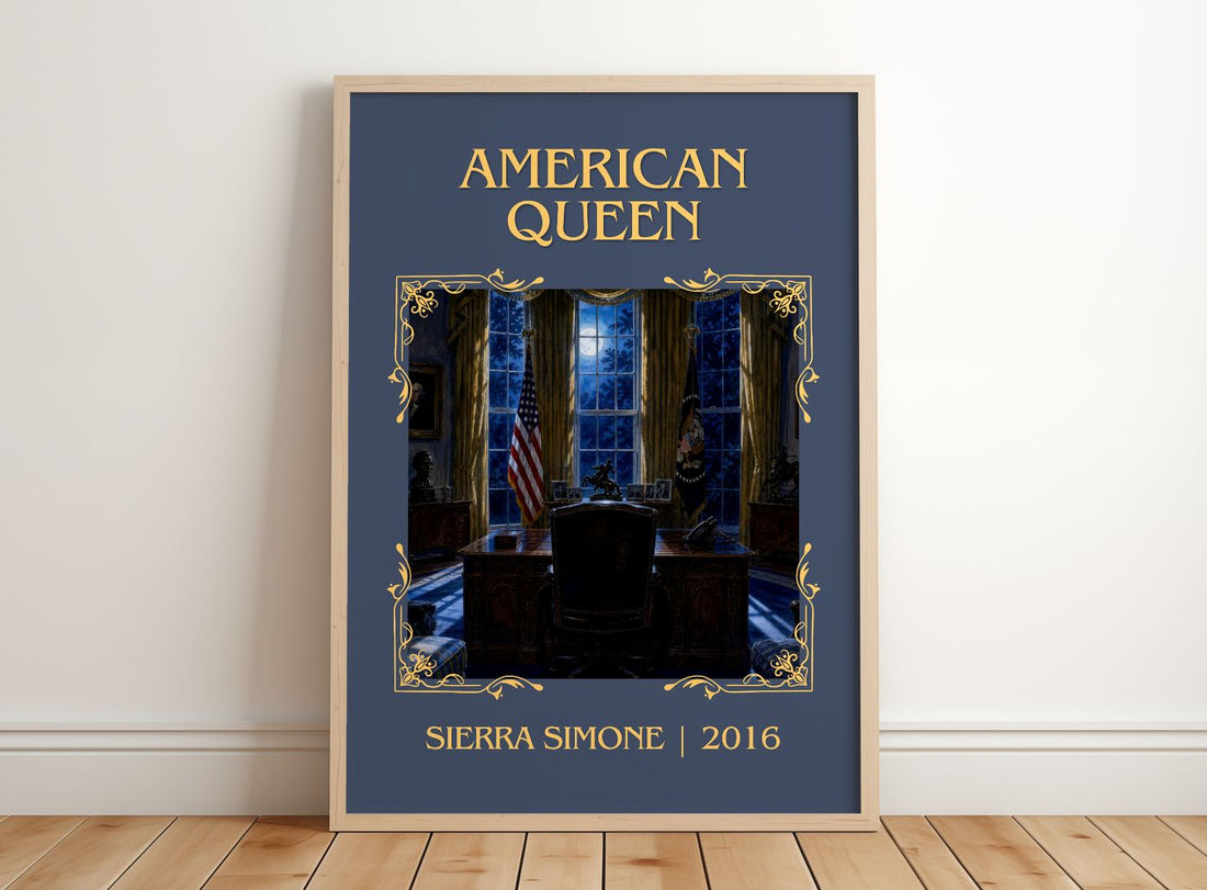 American Queen Classic Book Art Print by Sierra Simone – framed print leaning on a wooden floor