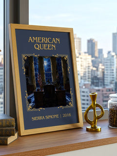 American Queen Classic Book Art Print by Sierra Simone – framed print on a city-view windowsill