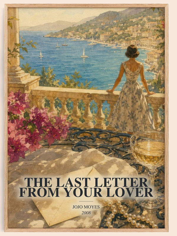 The Last Letter From Your Lover watercolour book poster by Jojo Moyes – framed literary art print