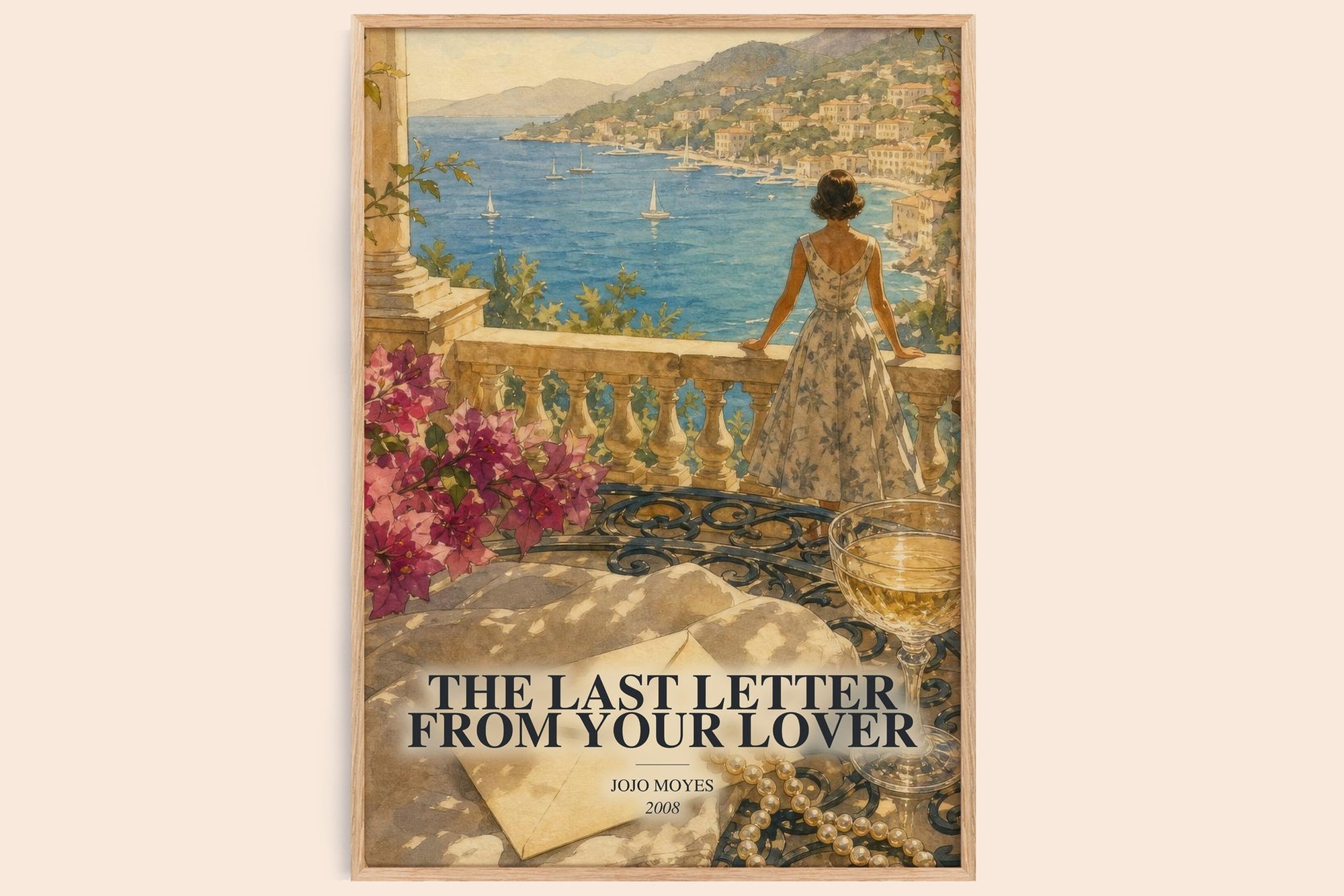 The Last Letter From Your Lover watercolour book poster by Jojo Moyes – framed literary art print