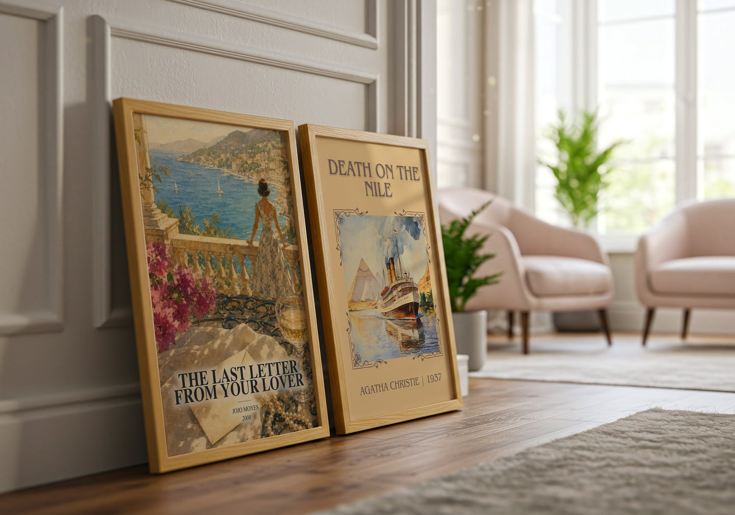 The Last Letter From Your Lover watercolour print framed by window – literary home decor