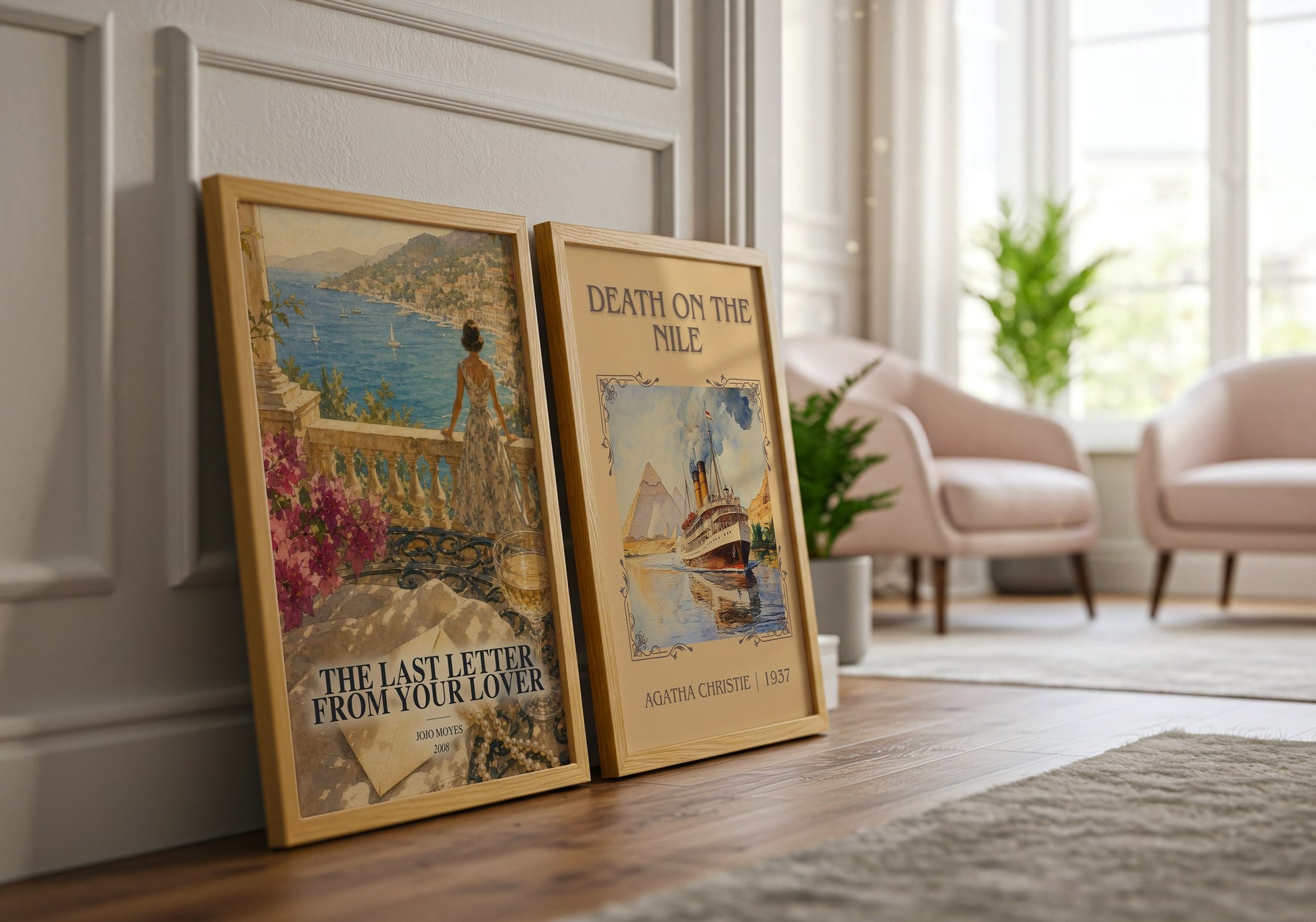 The Last Letter From Your Lover watercolour print framed by window – literary home decor