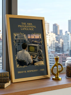 AWK programming language Classic Book Art Print by Brian W. Kernighan – framed print on a city-view windowsill