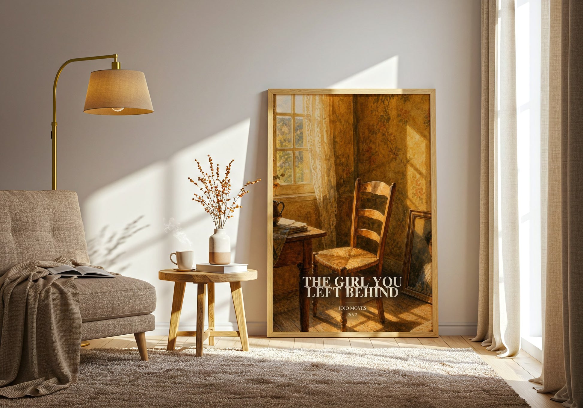 The Girl You Left Behind watercolour print in frame leaning in hallway – historical fiction wall art