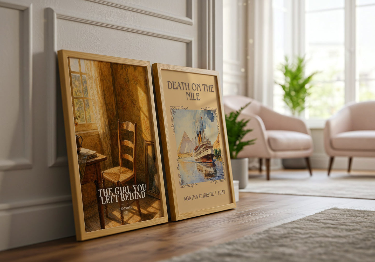 The Girl You Left Behind watercolour print framed by window – literary home decor