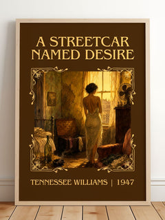 A Streetcar Named Desire Classic Book Art Print by Tennessee Williams – framed print leaning on a wooden floor