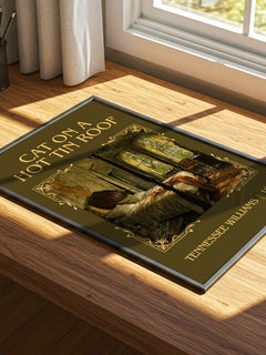 Cat on a Hot Tin Roof Classic Book Art Print by Tennessee Williams – print on a sunlit desk