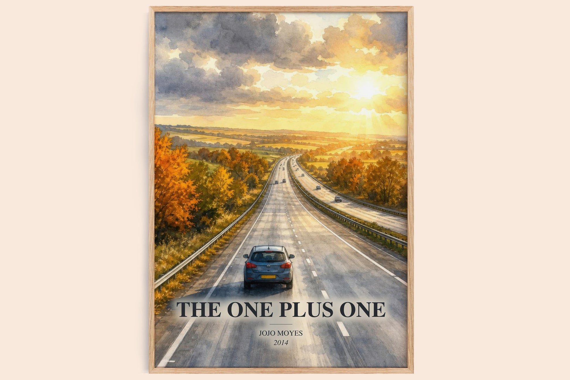 The One Plus One watercolour book poster by Jojo Moyes – framed literary art print