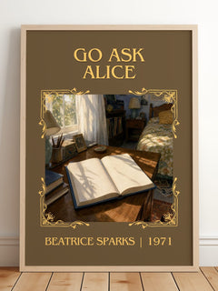 Go Ask Alice Classic Book Art Print by Beatrice Sparks – framed print leaning on a wooden floor