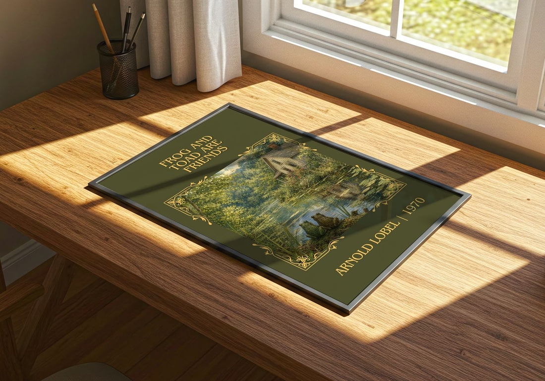 Frog and Toad Are Friends Classic Book Art Print by Arnold Lobel – print on a sunlit desk