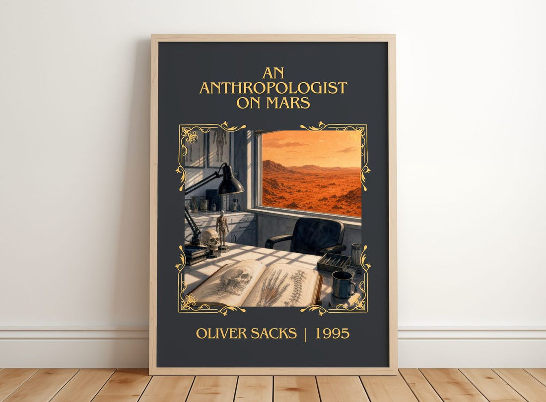An Anthropologist on Mars Classic Book Art Print by Oliver Sacks – framed print leaning on a wooden floor