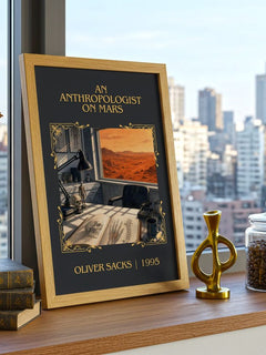 An Anthropologist on Mars Classic Book Art Print by Oliver Sacks – framed print on a city-view windowsill