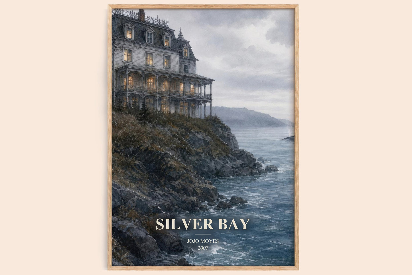 Silver Bay watercolour book poster by Jojo Moyes – framed literary art print