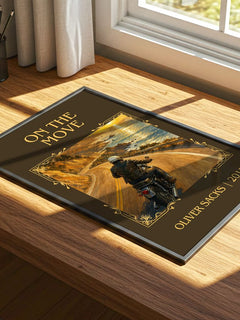 On the Move Classic Book Art Print by Oliver Sacks – print on a sunlit desk