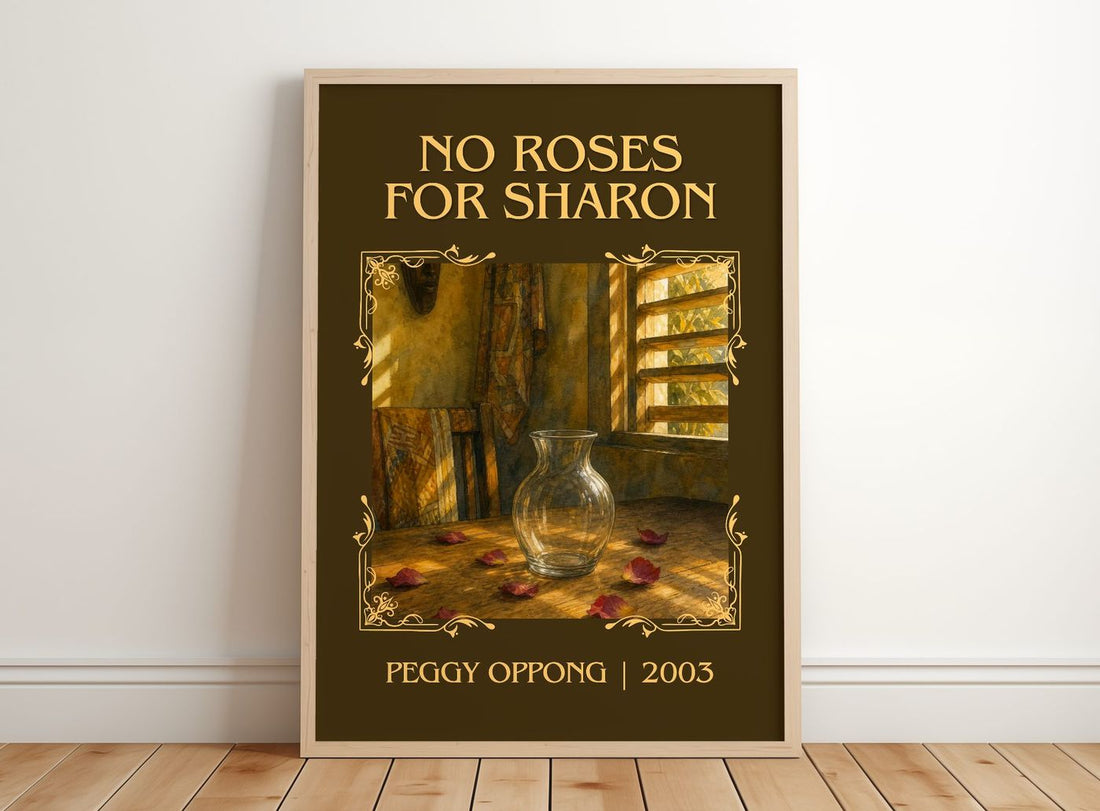 No Roses For Sharon classic book art print in frame leaning in hallway – contemporary fiction wall art