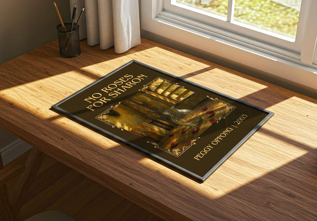 No Roses For Sharon classic book art print framed by window – literary home decor