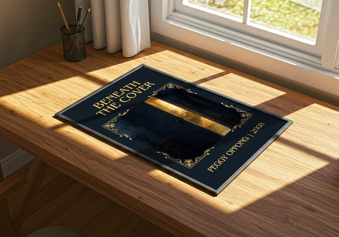 Beneath the cover classic book art print framed by window – literary home decor