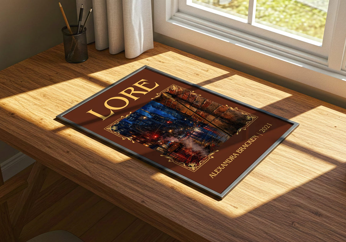 Lore Classic Book Art Print by Alexandra Bracken – print on a sunlit desk