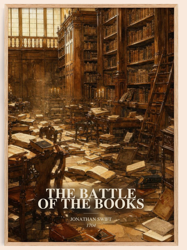 The Battle Of The Books watercolour book poster by Jonathan Swift – framed literary art print