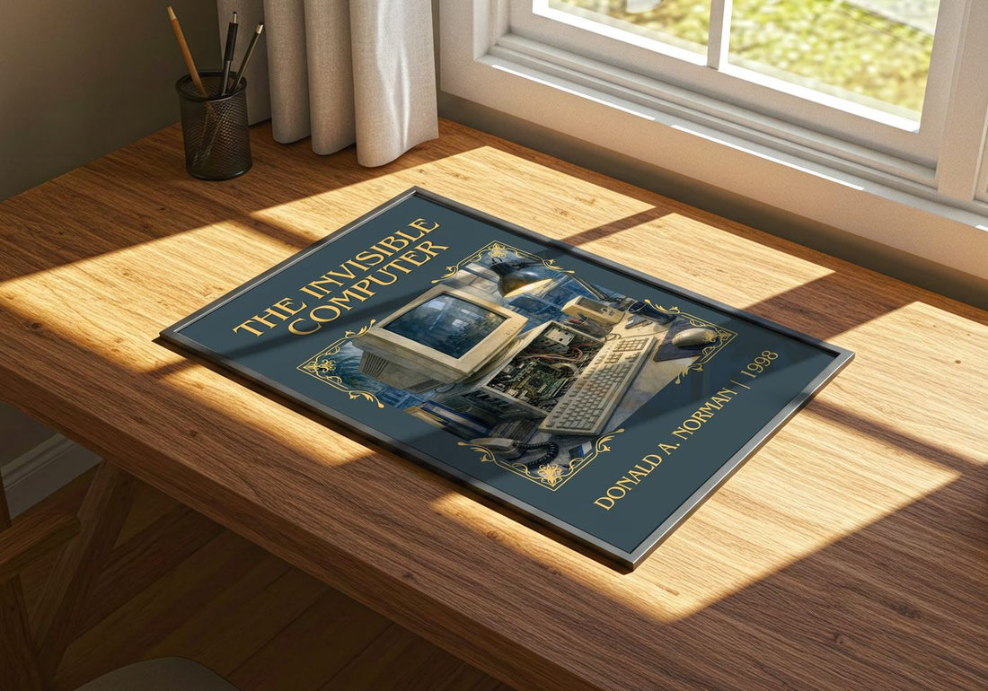 The invisible computer classic book art print framed by window – literary home decor