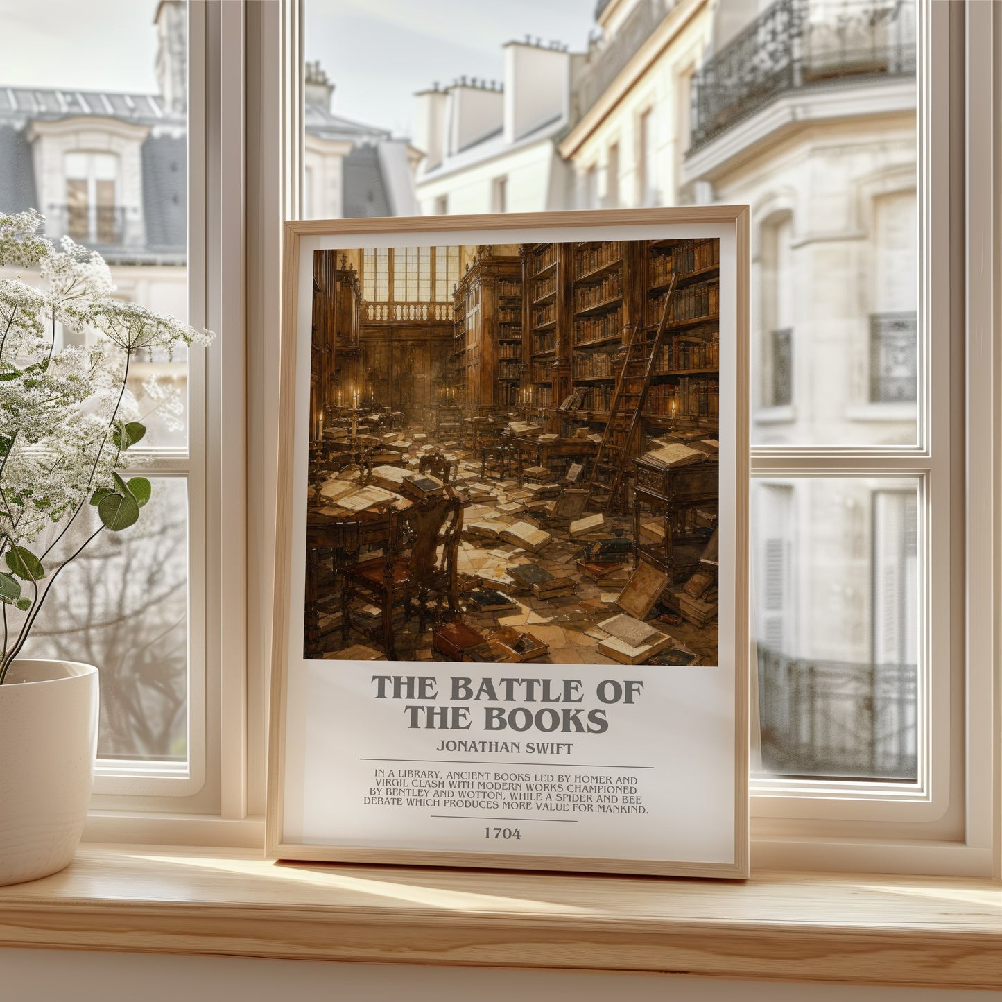 The Battle Of The Books bookish poster colour and style options – Jonathan Swift book art