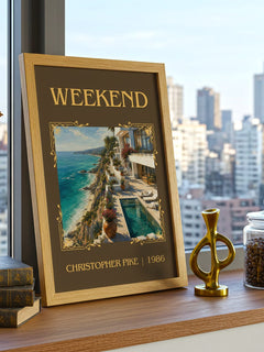 Weekend Classic Book Art Print by Christopher Pike – framed print on a city-view windowsill