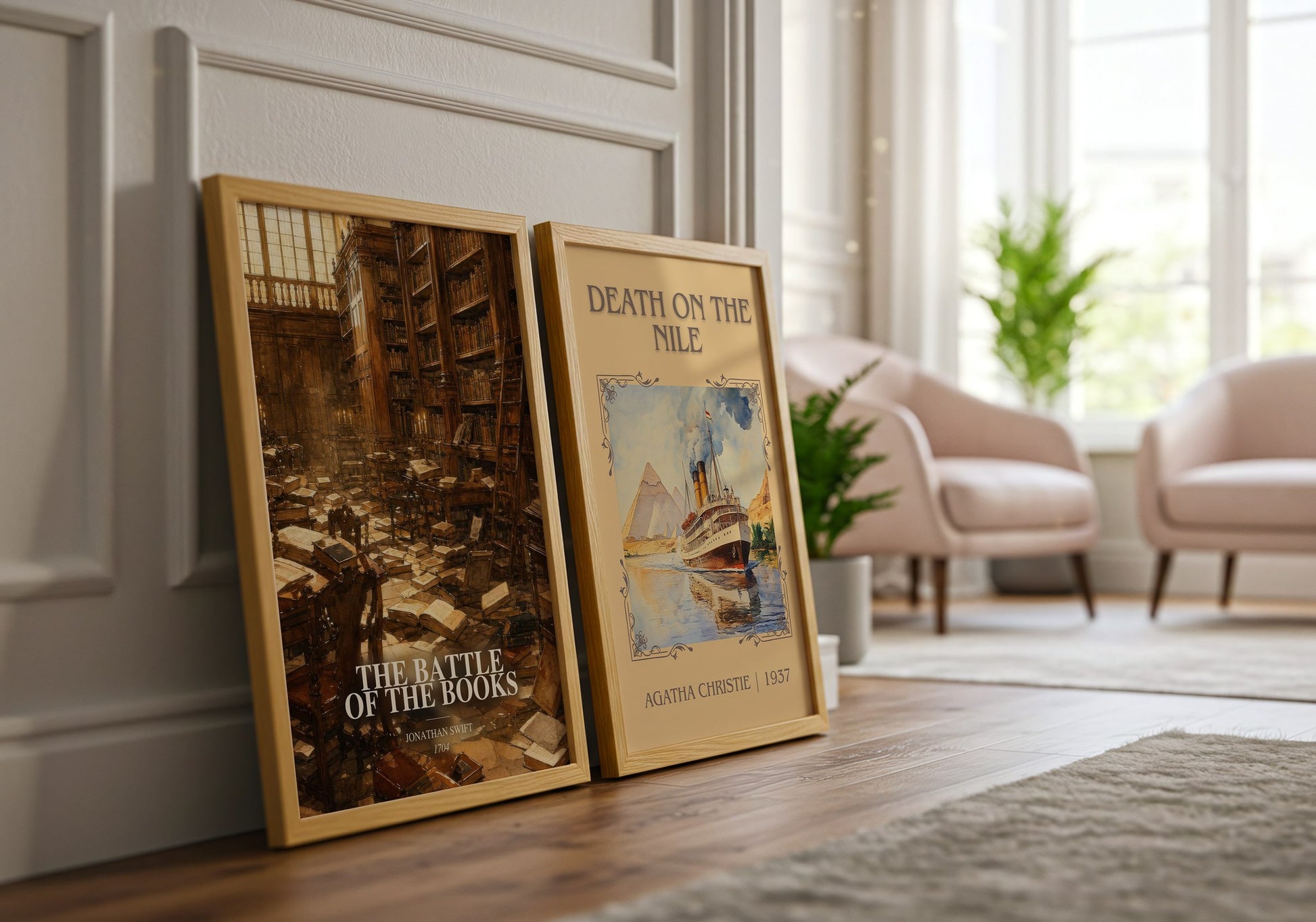 The Battle Of The Books watercolour print framed by window – literary home decor
