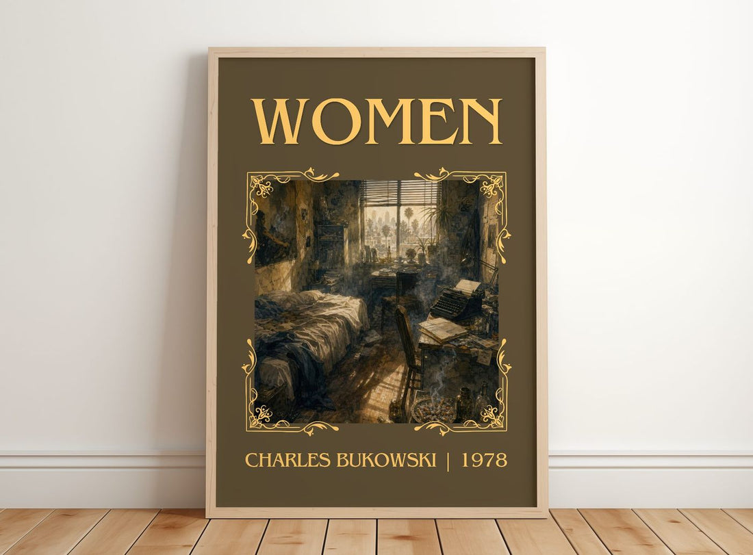 Women classic book art print in frame leaning in hallway – literary fiction wall art