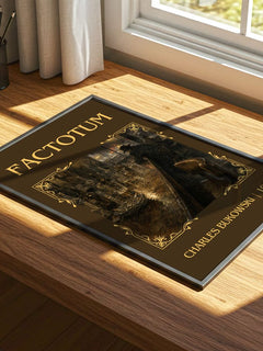 Factotum Classic Book Art Print by Charles Bukowski – print on a sunlit desk