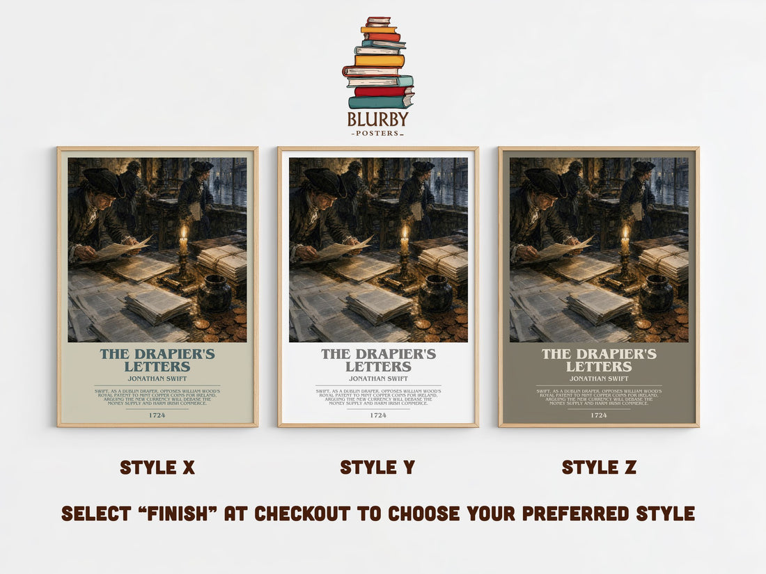 The Drapier'S Letters bookish print in frame leaning in hallway – non fiction wall art (mockup)