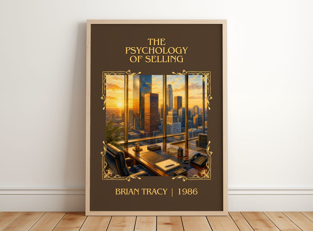 The Psychology of Selling Classic Book Art Print by Brian Tracy – framed print leaning on a wooden floor