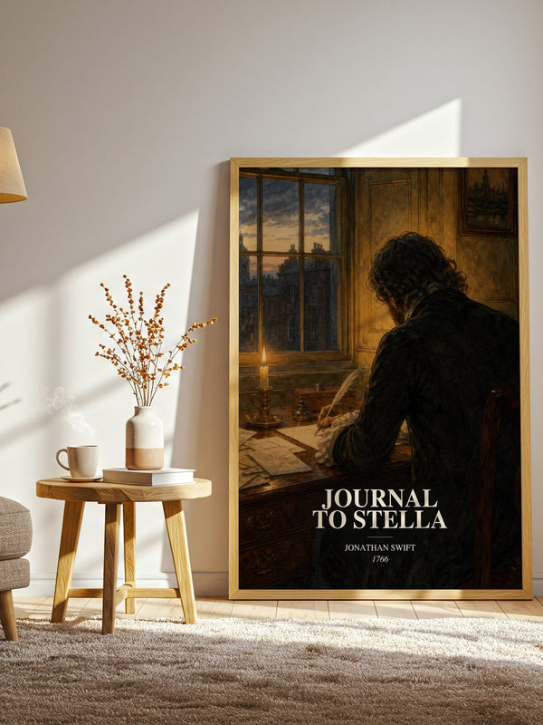 Journal To Stella watercolour print in frame leaning in hallway – non fiction wall art
