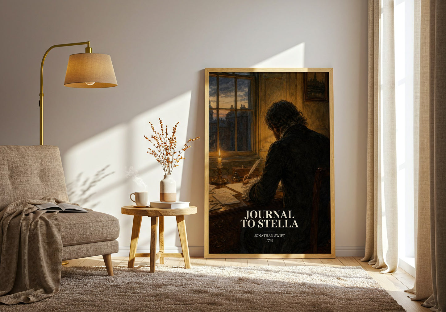 Journal To Stella watercolour print in frame leaning in hallway – non fiction wall art