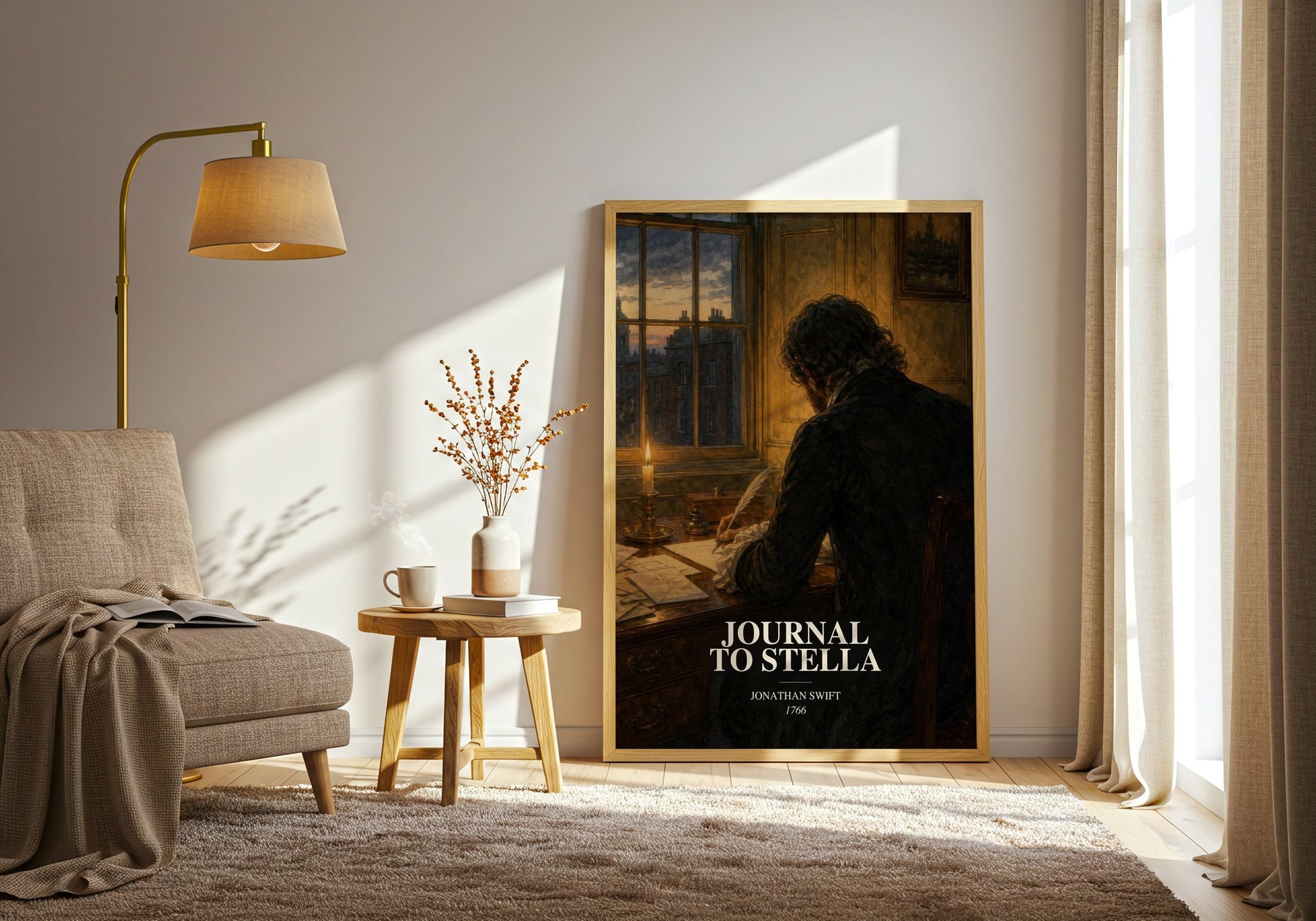 Journal To Stella watercolour print in frame leaning in hallway – non fiction wall art