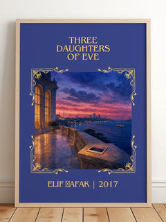 Three Daughters of Eve Classic Book Art Print by Elif Şafak – framed print leaning on a wooden floor