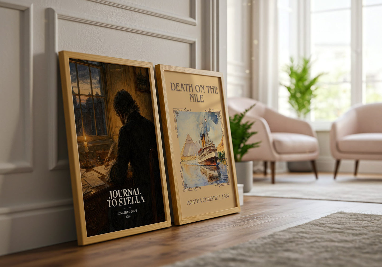 Journal To Stella watercolour print framed by window – literary home decor
