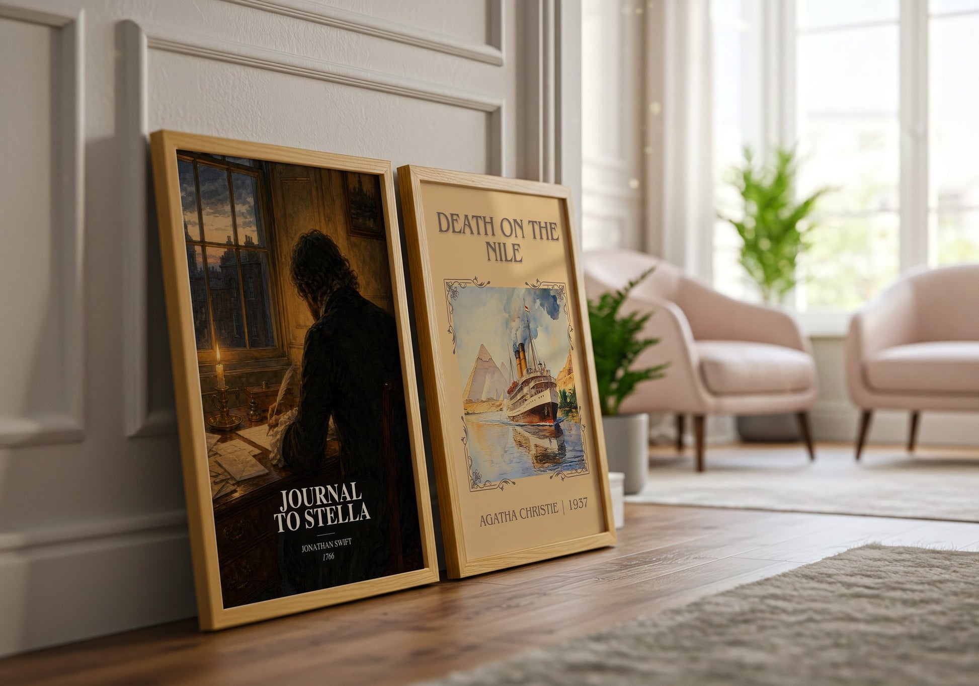 Journal To Stella watercolour print framed by window – literary home decor