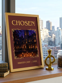 Chosen Classic Book Art Print by Kristin Cast – framed print on a city-view windowsill