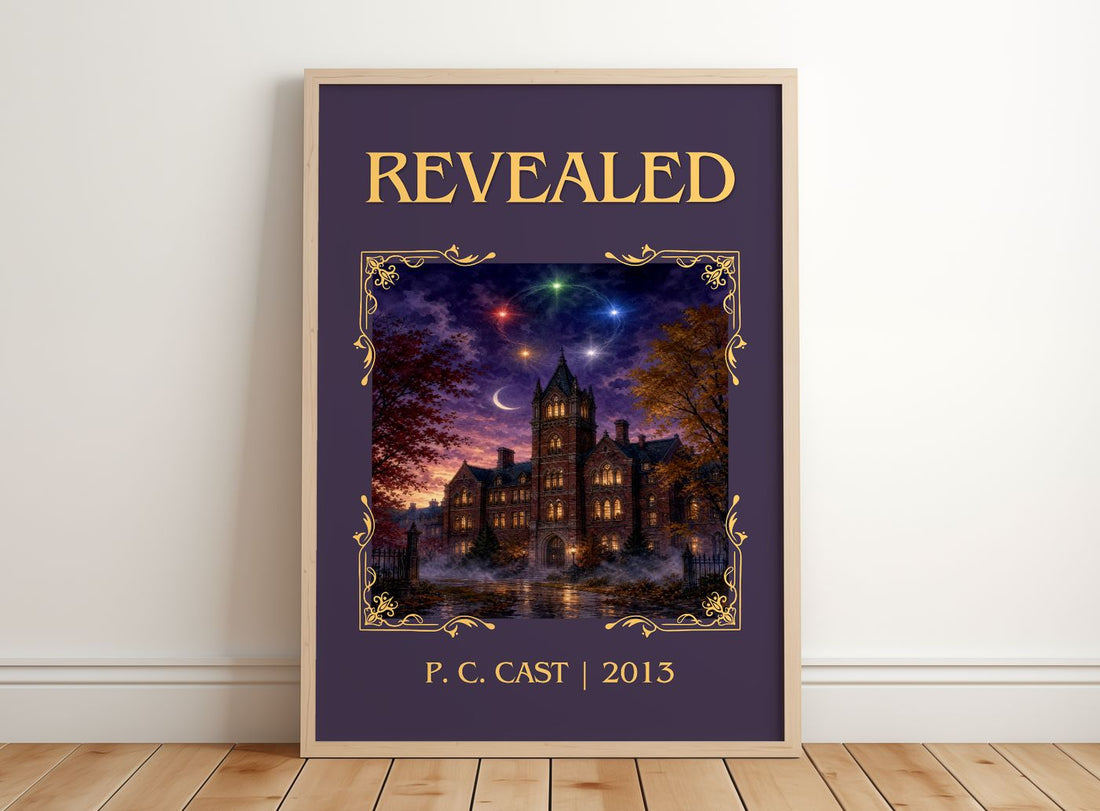 Revealed Classic Book Art Print by P. C. Cast – framed print leaning on a wooden floor