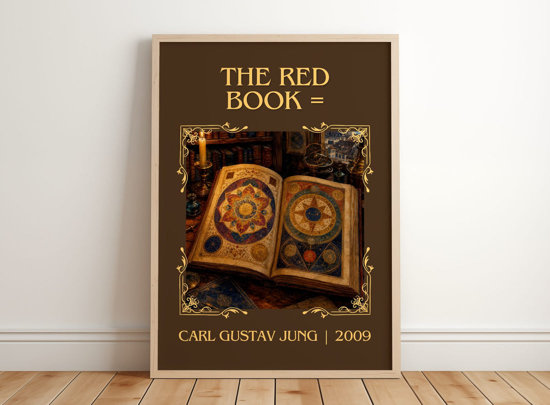 The red book = Classic Book Art Print by Carl Gustav Jung – framed print leaning on a wooden floor