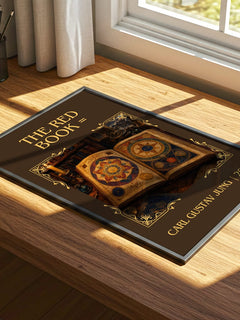 The red book = Classic Book Art Print by Carl Gustav Jung – print on a sunlit desk