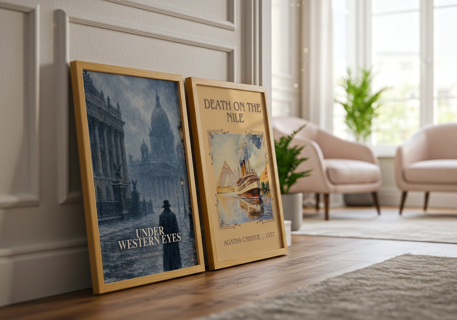 Under Western Eyes watercolour print framed by window – literary home decor