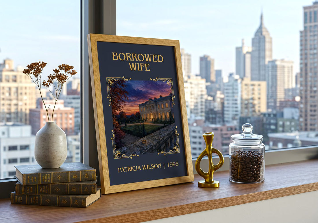 Borrowed Wife Classic Book Art Print by Patricia Wilson – framed print on a city-view windowsill