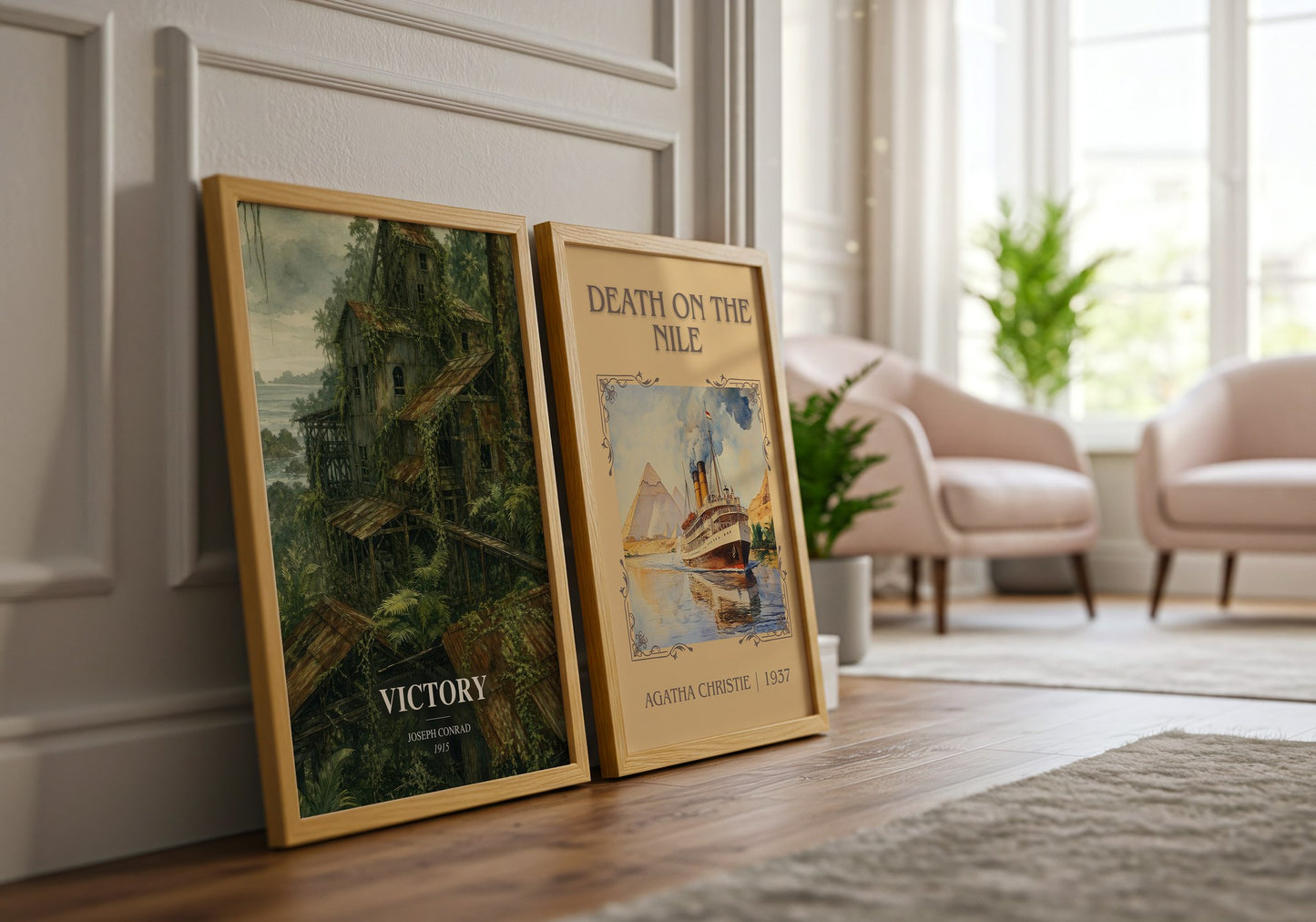 Victory watercolour print framed by window – literary home decor