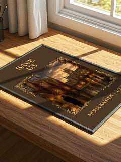Save Us Classic Book Art Print by Mona Kasten – print on a sunlit desk