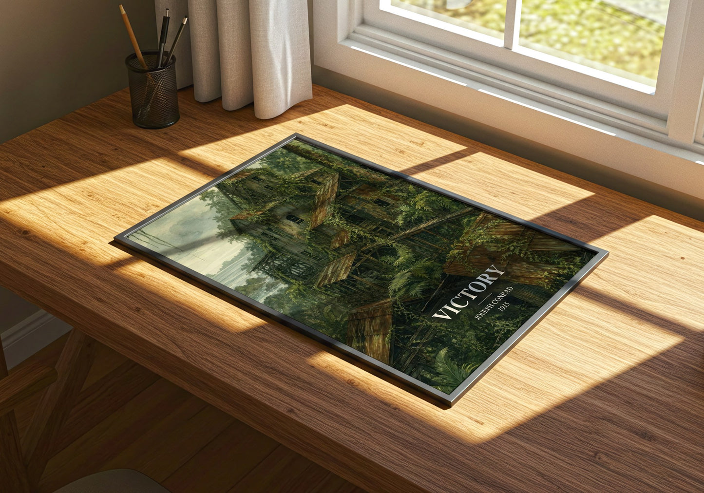 Victory watercolour book poster framed on wall – literary fiction wall art