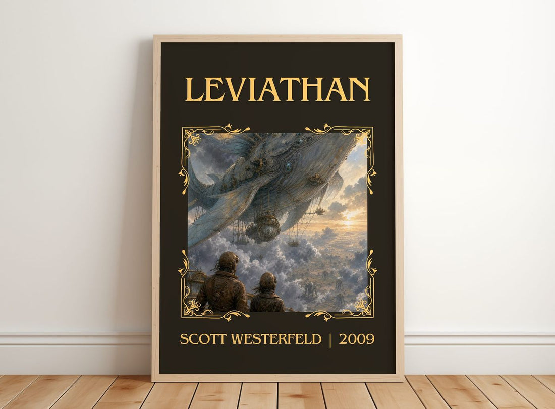 Leviathan Classic Book Art Print by Scott Westerfeld – framed print leaning on a wooden floor