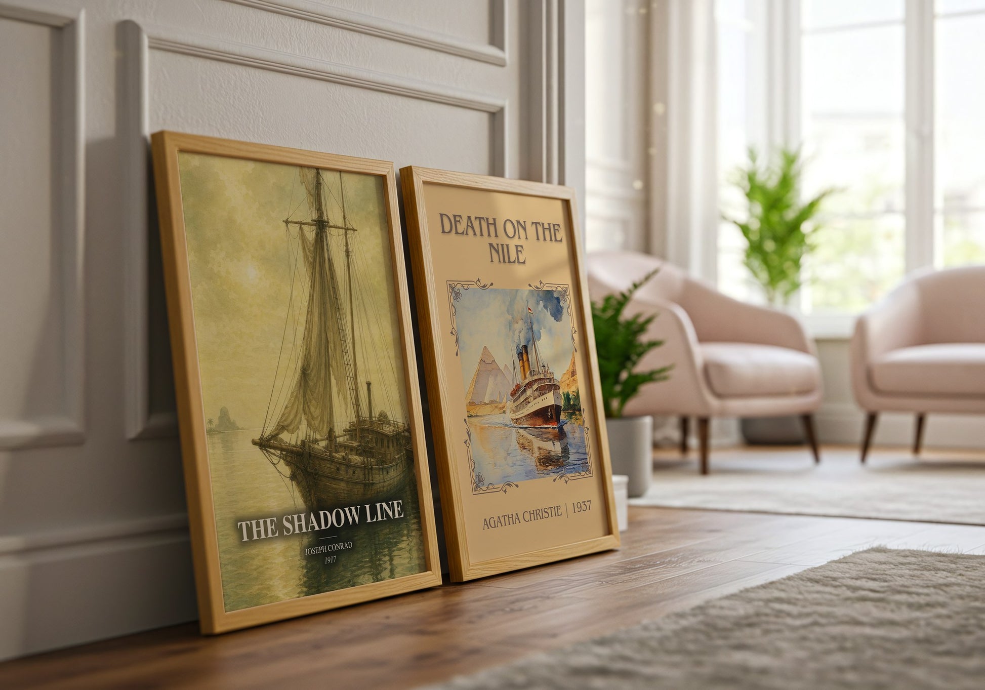 The Shadow Line watercolour print framed by window – literary home decor