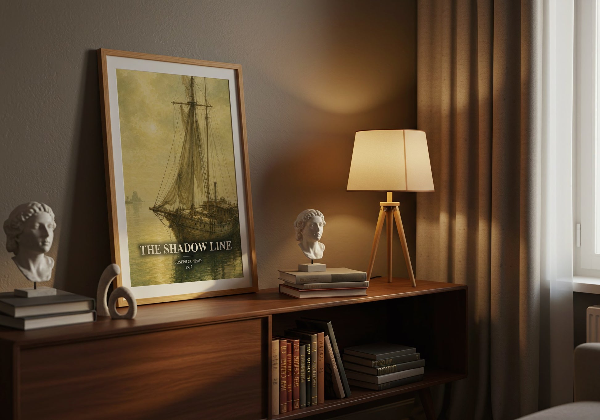 The Shadow Line watercolour print on bookshelf – Joseph Conrad fan gift