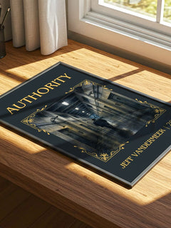 Authority Classic Book Art Print by Jeff VanderMeer – print on a sunlit desk